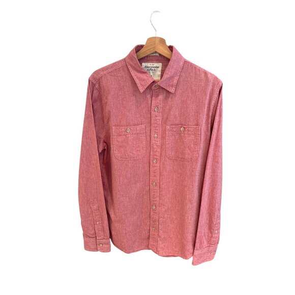 Abercrombie & Fitch Mens Muscle Fit Red Button-Up Shirt 100% Cotton Long Sleeve - Picture 1 of 6